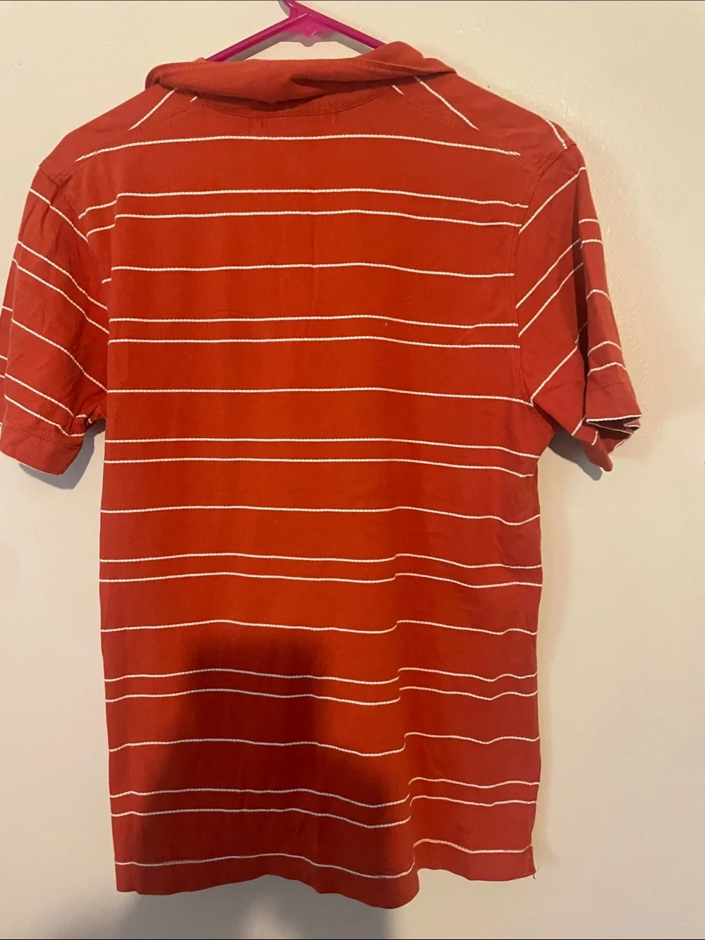 Banana Republic Men’s Orange-Red Polo with White Stripes